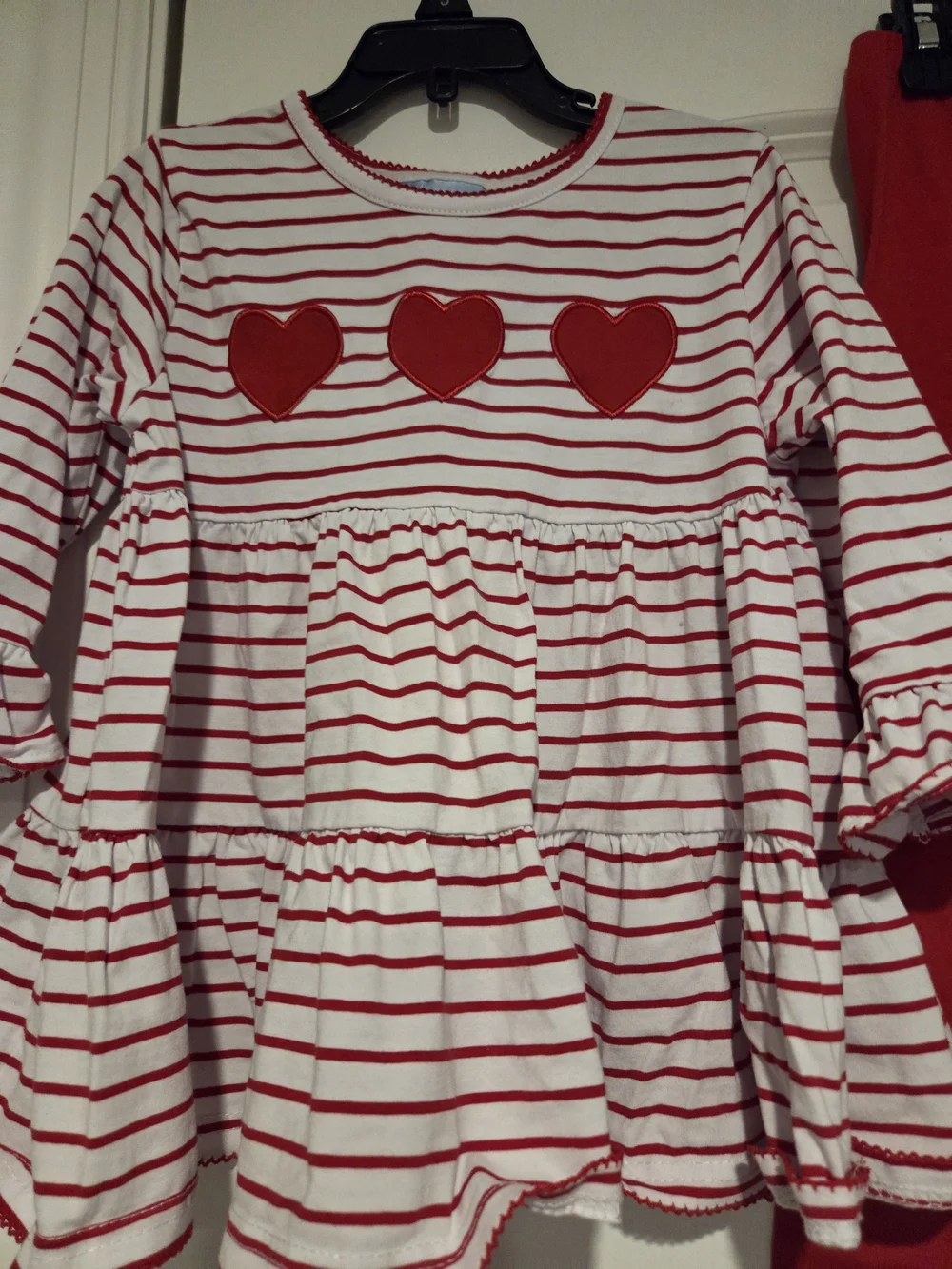 Girls Red & White Heart Stripe Top with Red Leggings - Classic Whimsy